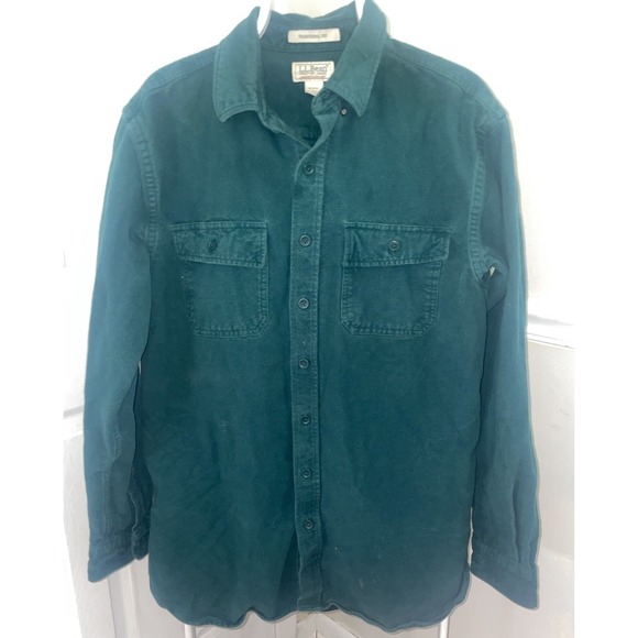 L.L. Bean Other - Vtg LL Bean USA Mens Button Up LS Chamois Cloth Flannel Shirt Green Size Lg Tall